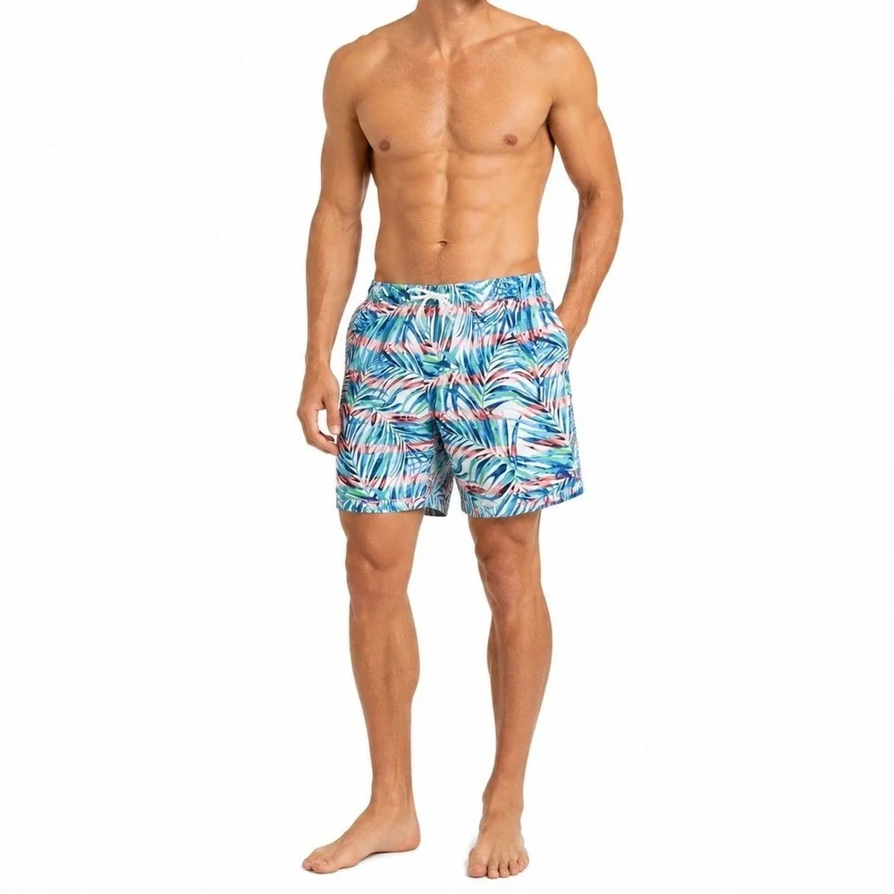Tommy Bahama Swim Trunks Men Large Blue Tropical Palm Leaf Print Shorts